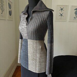 Sandro Moria Sweater color block 1/4 zip ribbed neutrals S